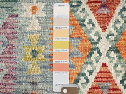 Multicolored 2'7" x 7'10" Flat Weave Hand woven Wool Rug - Sku: O01904