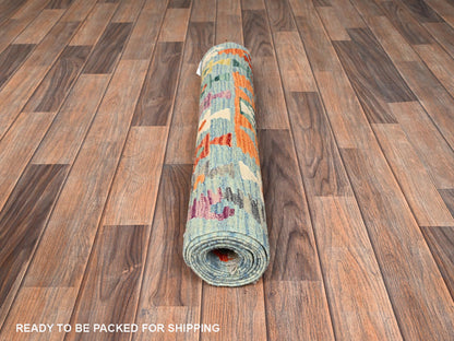 Multicolored 2'7" x 7'10" Flat Weave Hand woven Wool Rug - Sku: O01904
