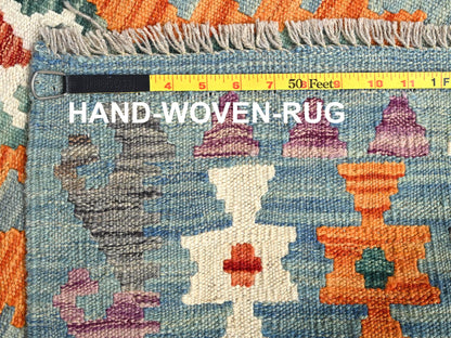 Multicolored 2'7" x 7'10" Flat Weave Hand woven Wool Rug - Sku: O01904