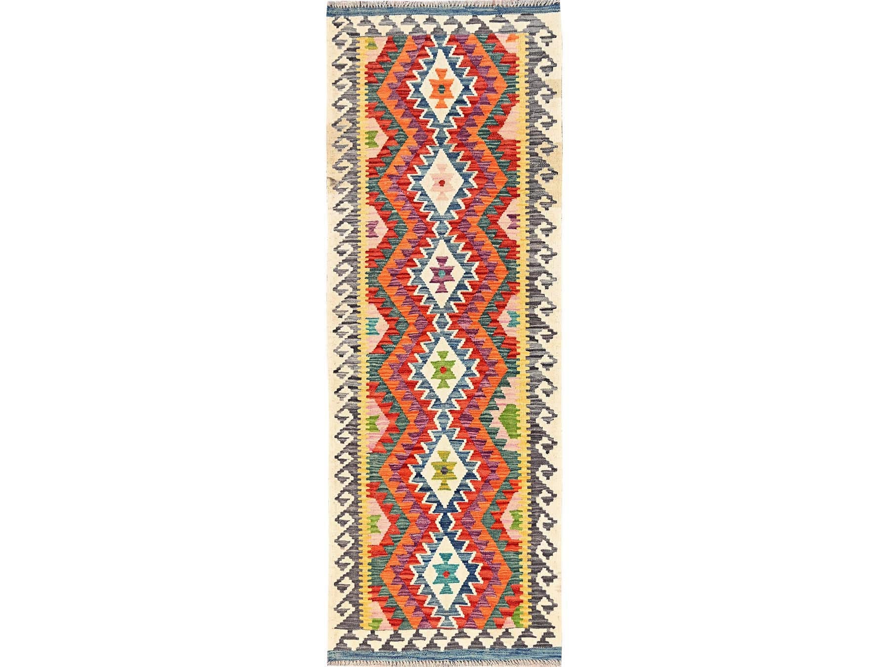 Multicolored 2'10" x 8'1" Flat Weave Hand woven Wool Rug - Sku: O01910
