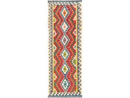 Multicolored 2'10" x 8'1" Flat Weave Hand woven Wool Rug - Sku: O01910