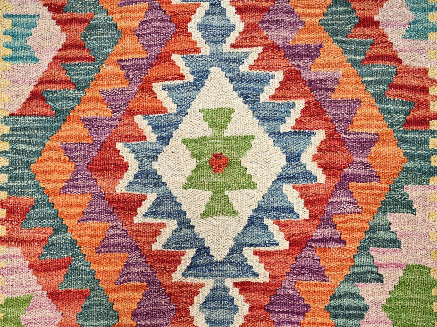 Multicolored 2'10" x 8'1" Flat Weave Hand woven Wool Rug - Sku: O01910