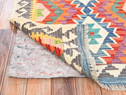 Multicolored 2'10" x 8'1" Flat Weave Hand woven Wool Rug - Sku: O01910
