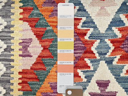Multicolored 2'10" x 8'1" Flat Weave Hand woven Wool Rug - Sku: O01910
