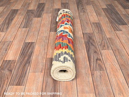 Multicolored 2'10" x 8'1" Flat Weave Hand woven Wool Rug - Sku: O01910