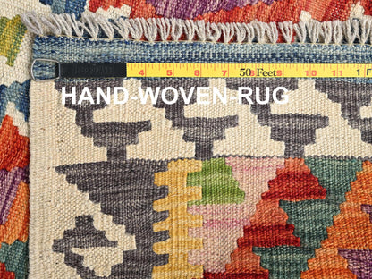 Multicolored 2'10" x 8'1" Flat Weave Hand woven Wool Rug - Sku: O01910