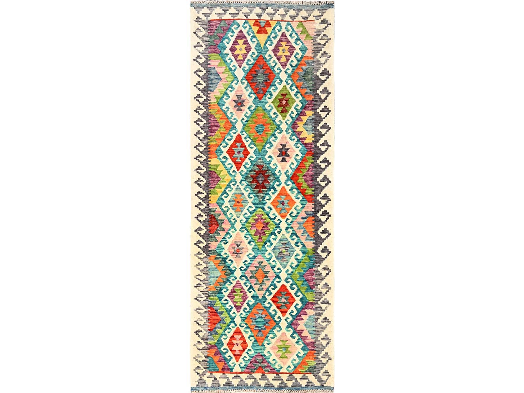 Multicolored 2'11" x 8'1" Flat Weave Hand woven Wool Rug - Sku: O01912