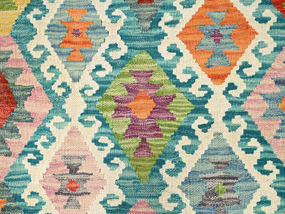 Multicolored 2'11" x 8'1" Flat Weave Hand woven Wool Rug - Sku: O01912