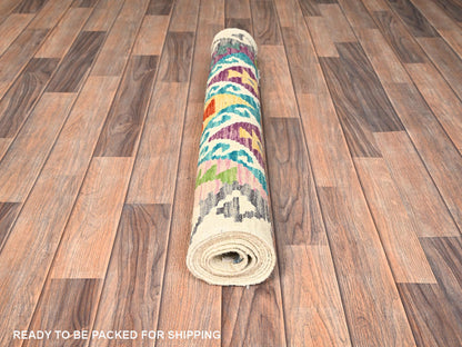 Multicolored 2'11" x 8'1" Flat Weave Hand woven Wool Rug - Sku: O01912