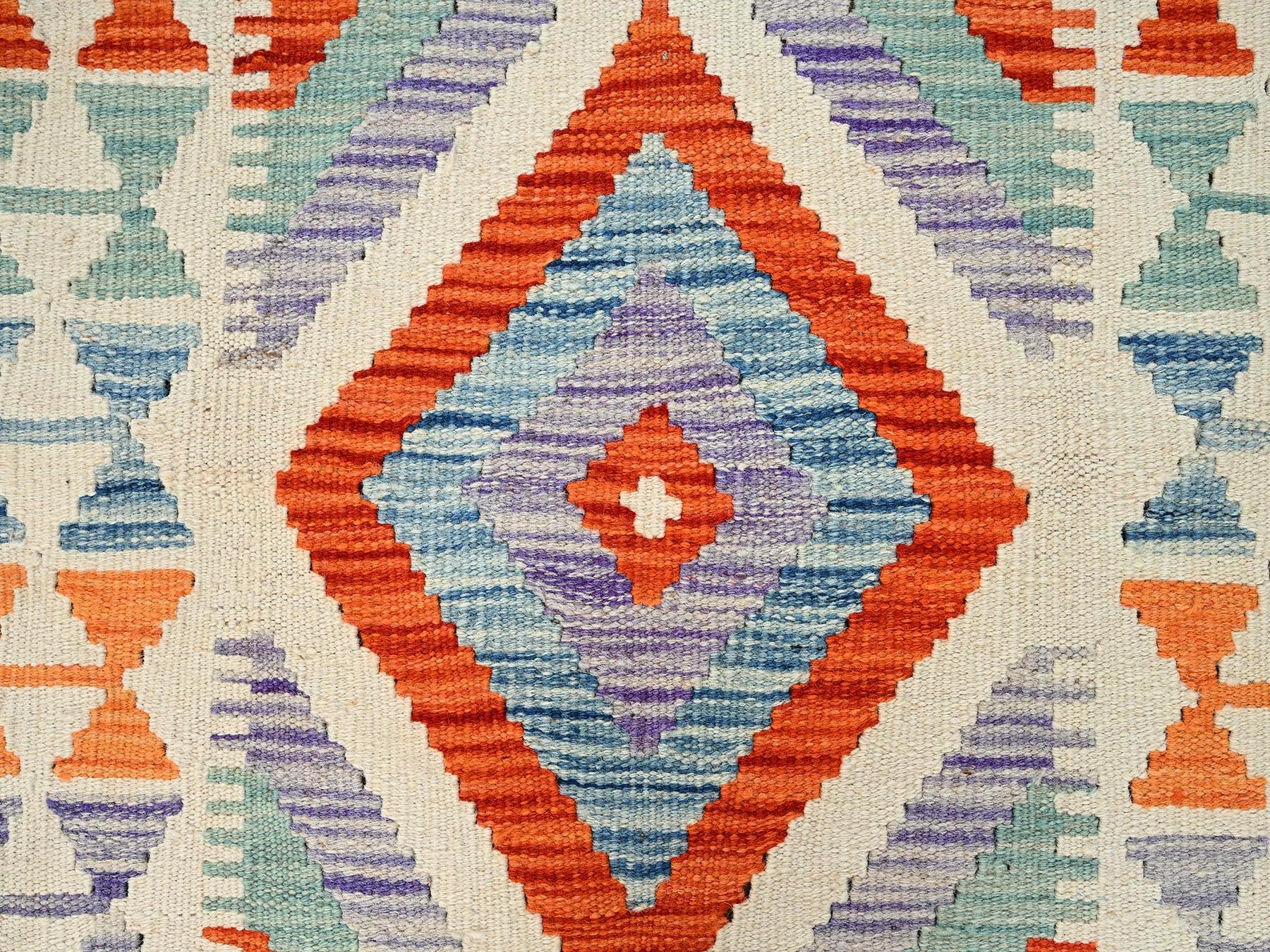 Kilim Flat-Weave hand-knotted wool runner in Multicolored & Orange, 2'10" x 8'4" — SKU O01916 (view 2)
