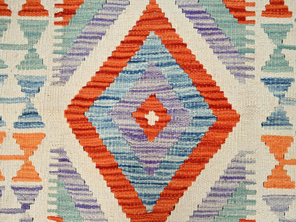 Kilim Flat-Weave hand-knotted wool runner in Multicolored & Orange, 2'10" x 8'4" — SKU O01916 (view 2)