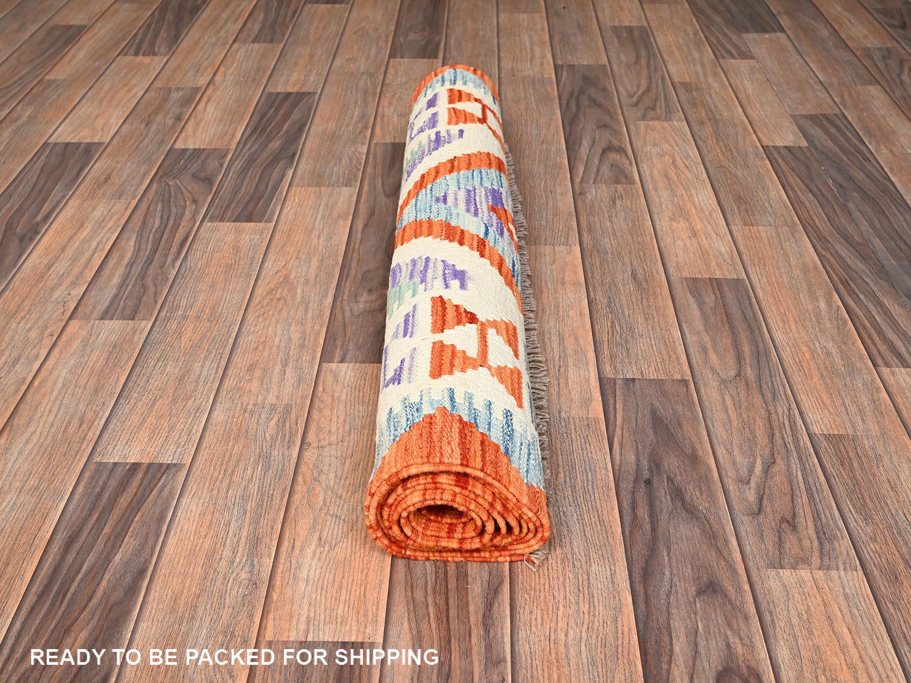 Kilim Flat-Weave hand-knotted wool runner in Multicolored & Orange, 2'10" x 8'4" — SKU O01916 (view 5)