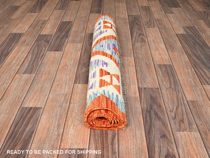 Kilim Flat-Weave hand-knotted wool runner in Multicolored & Orange, 2'10" x 8'4" — SKU O01916 (view 5)