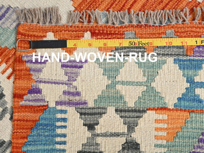 Multicolored 2'10" x 8'4" Flat Weave Hand woven Wool Rug - Sku: O01916