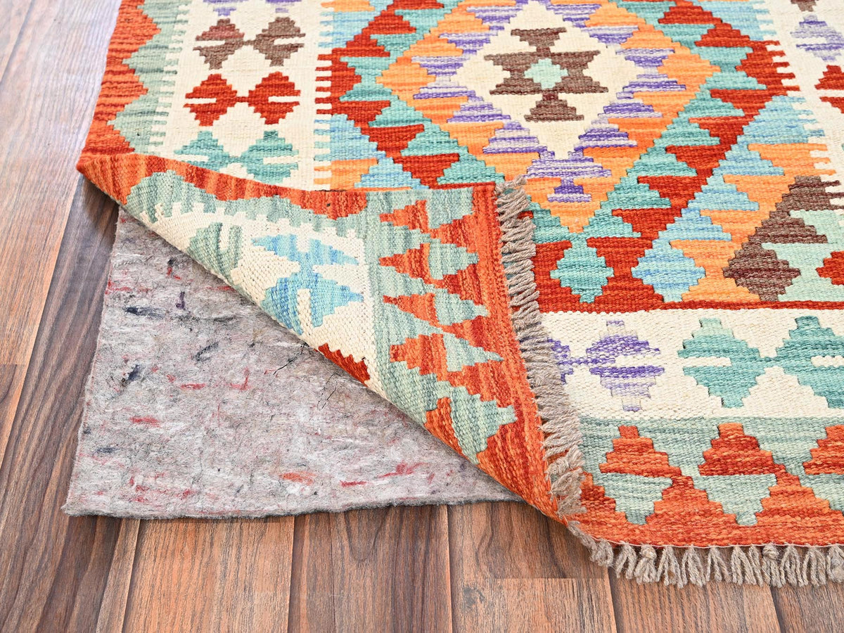 Kilim Flat-Weave hand-knotted wool runner in Multicolored & Orange, 2'9" x 8'1" — SKU O01920 (view 3)