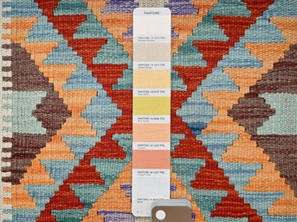 Kilim Flat-Weave hand-knotted wool runner in Multicolored & Orange, 2'9" x 8'1" — SKU O01920 (view 4)