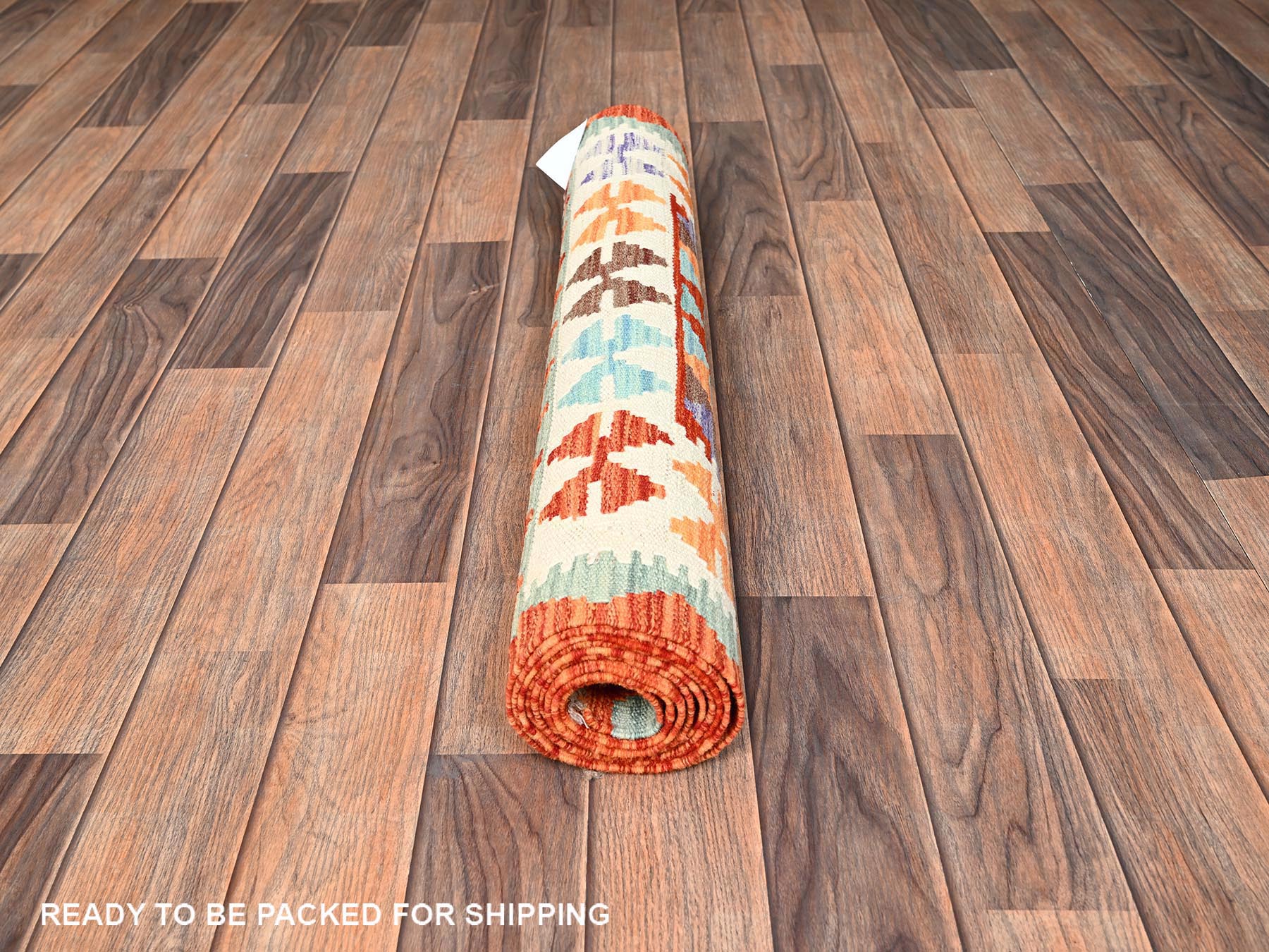 Kilim Flat-Weave hand-knotted wool runner in Multicolored & Orange, 2'9" x 8'1" — SKU O01920 (view 5)