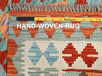 Kilim Flat-Weave hand-knotted wool runner in Multicolored & Orange, 2'9" x 8'1" — SKU O01920 (view 6)