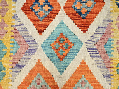 Kilim Flat-Weave hand-knotted wool runner in Multicolored & Orange, 2'8" x 8' — SKU O01923 (view 2)