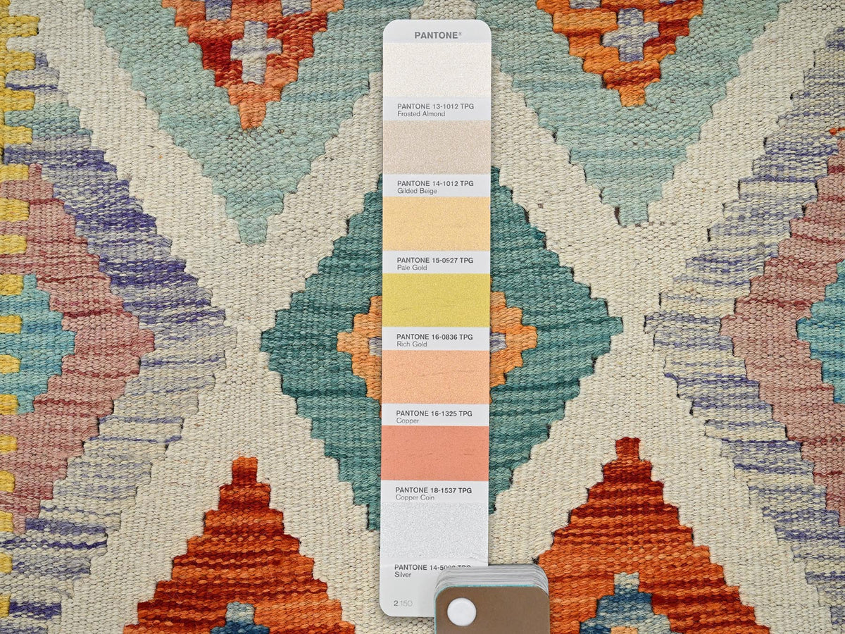 Kilim Flat-Weave hand-knotted wool runner in Multicolored & Orange, 2'8" x 8' — SKU O01923 (view 4)