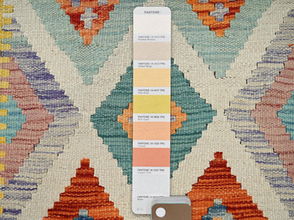 Kilim Flat-Weave hand-knotted wool runner in Multicolored & Orange, 2'8" x 8' — SKU O01923 (view 4)
