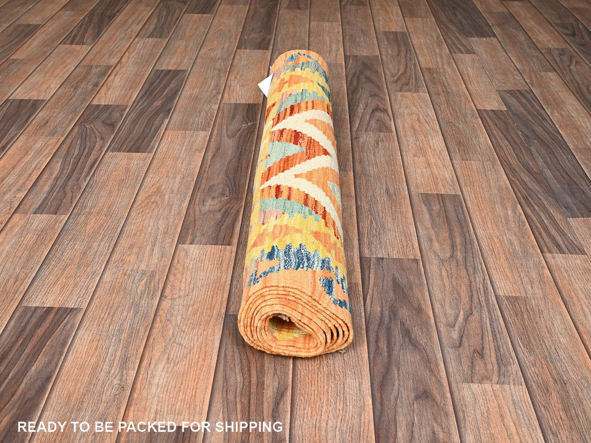 Kilim Flat-Weave hand-knotted wool runner in Multicolored & Orange, 2'8" x 8' — SKU O01923 (view 5)