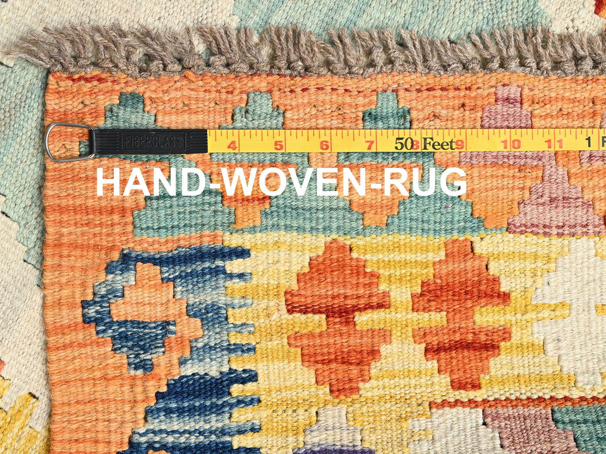 Kilim Flat-Weave hand-knotted wool runner in Multicolored & Orange, 2'8" x 8' — SKU O01923 (view 6)