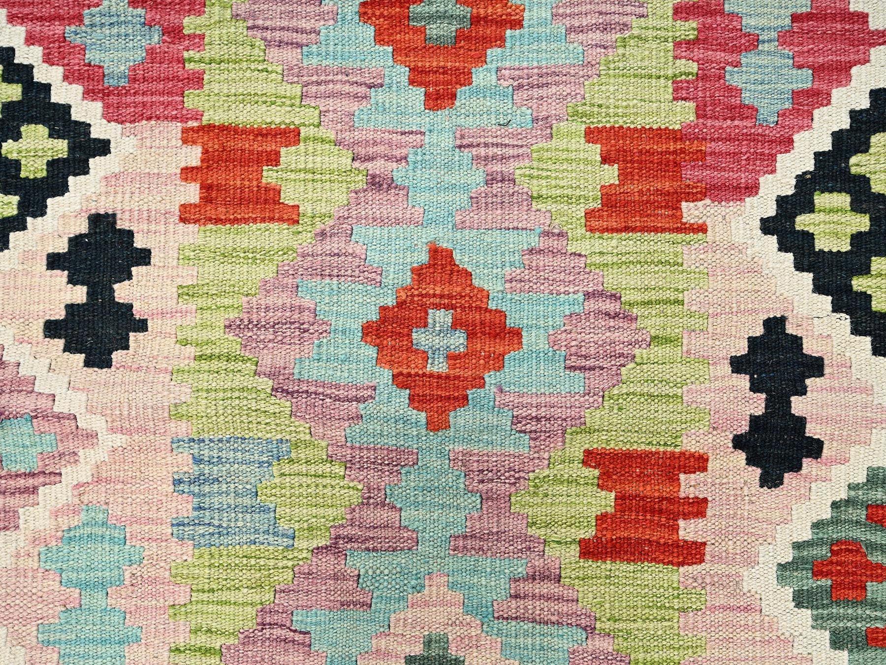 Multicolored 2'11" x 8'6" Flat Weave Hand woven Wool Rug - Sku: O01924