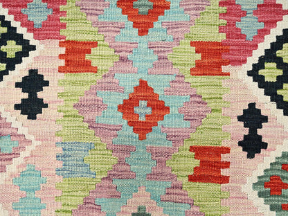 Multicolored 2'11" x 8'6" Flat Weave Hand woven Wool Rug - Sku: O01924