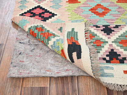 Multicolored 2'11" x 8'6" Flat Weave Hand woven Wool Rug - Sku: O01924