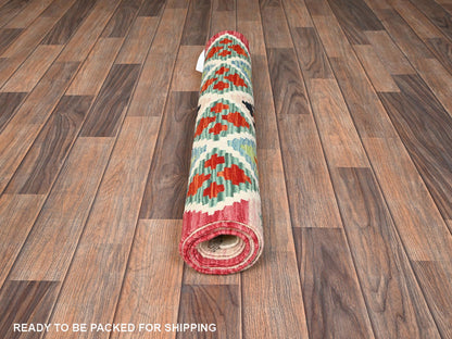 Multicolored 2'11" x 8'6" Flat Weave Hand woven Wool Rug - Sku: O01924