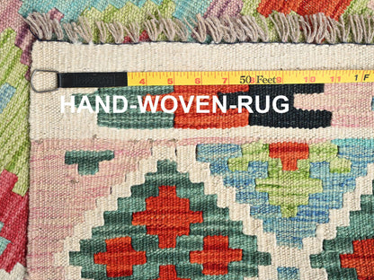 Multicolored 2'11" x 8'6" Flat Weave Hand woven Wool Rug - Sku: O01924