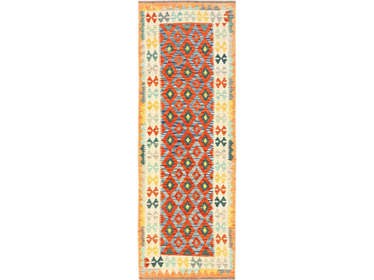 Kilim Flat-Weave hand-knotted wool runner in Multicolored & Ivory, 2'8" x 8'1" — SKU O01927