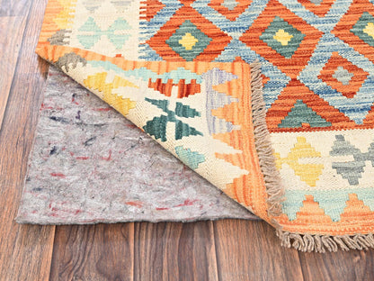 Multicolored 2'8" x 8'1" Flat Weave Hand woven Wool Rug - Sku: O01927