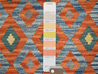 Multicolored 2'8" x 8'1" Flat Weave Hand woven Wool Rug - Sku: O01927