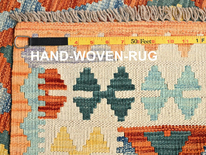 Kilim Flat-Weave hand-knotted wool runner in Multicolored & Ivory, 2'8" x 8'1" — SKU O01927 (view 6)