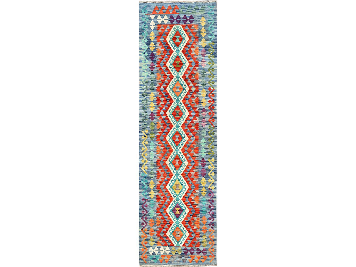 Kilim Flat-Weave hand-knotted wool runner in Multicolored & Colorful, 2'7" x 9'6" — SKU O01950