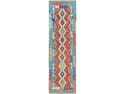 Kilim Flat-Weave hand-knotted wool runner in Multicolored & Colorful, 2'7" x 9'6" — SKU O01950