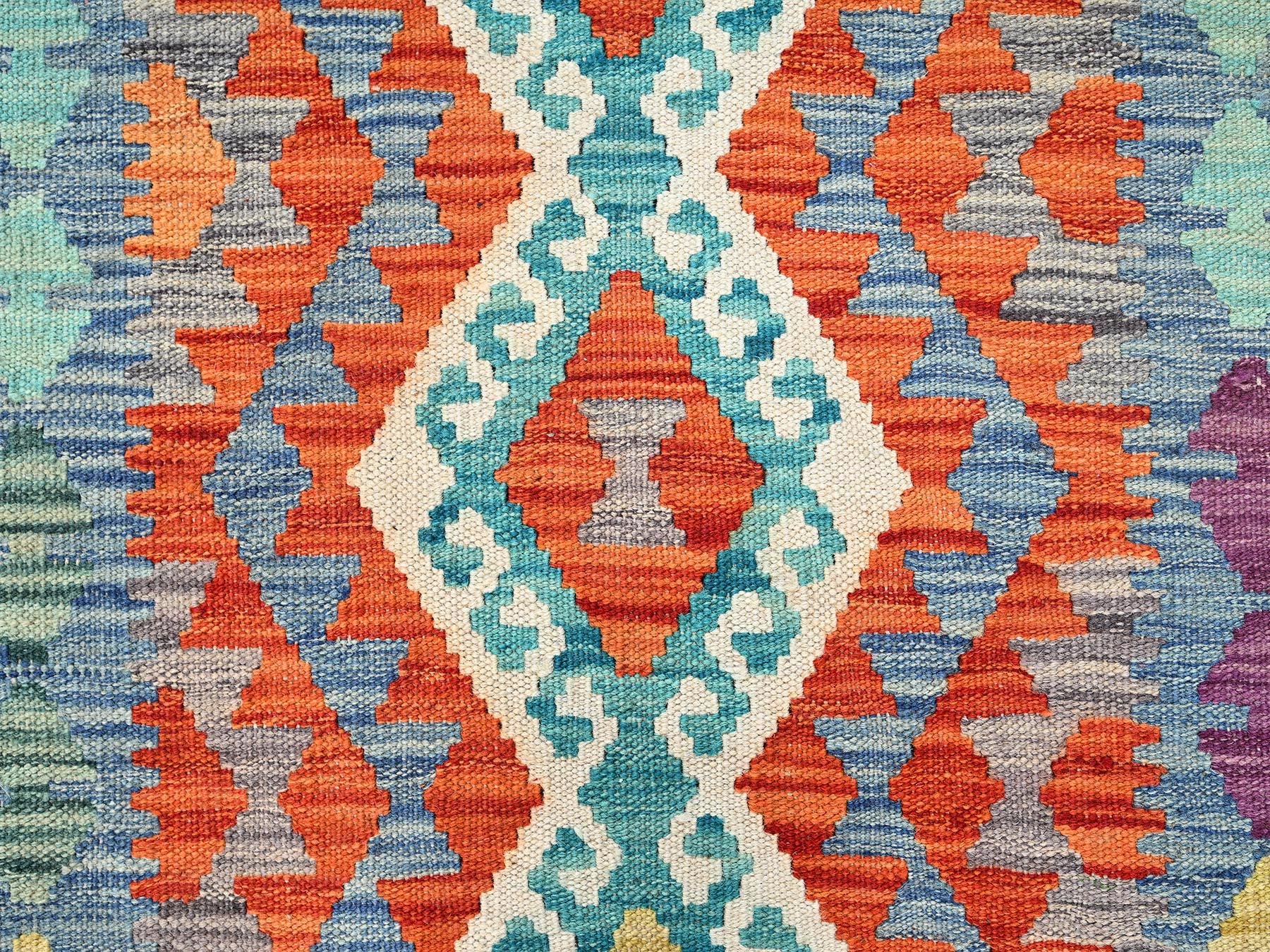 Multicolored 2'7" x 9'6" Flat Weave Hand woven Wool Rug - Sku: O01950