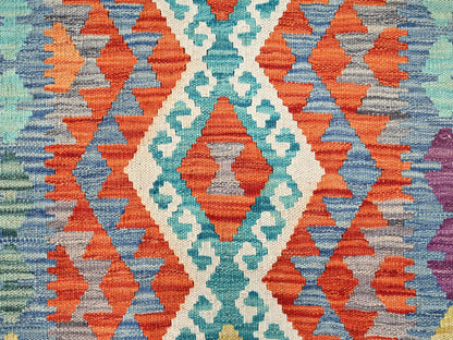 Kilim Flat-Weave hand-knotted wool runner in Multicolored & Colorful, 2'7" x 9'6" — SKU O01950 (view 2)
