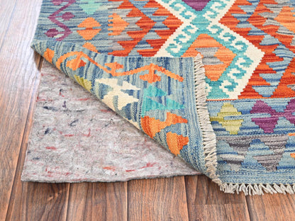 Kilim Flat-Weave hand-knotted wool runner in Multicolored & Colorful, 2'7" x 9'6" — SKU O01950 (view 3)
