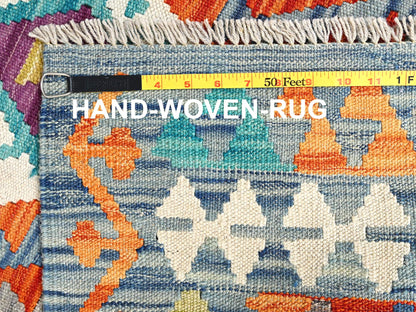 Kilim Flat-Weave hand-knotted wool runner in Multicolored & Colorful, 2'7" x 9'6" — SKU O01950 (view 6)