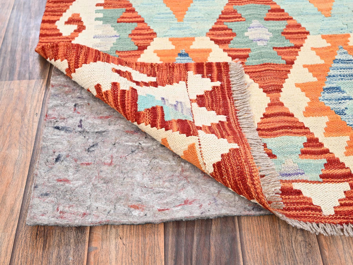 Kilim Flat-Weave hand-knotted wool runner in Multicolored & Orange, 2'7" x 9'8" — SKU O01953 (view 3)