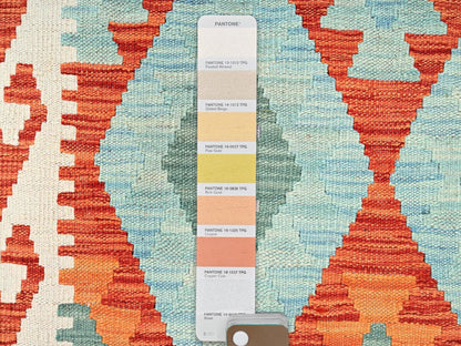 Kilim Flat-Weave hand-knotted wool runner in Multicolored & Orange, 2'7" x 9'8" — SKU O01953 (view 4)