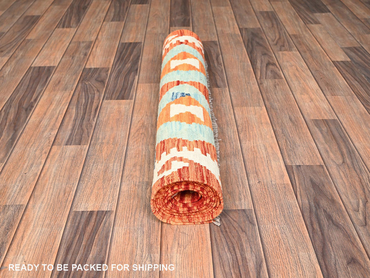 Kilim Flat-Weave hand-knotted wool runner in Multicolored & Orange, 2'7" x 9'8" — SKU O01953 (view 5)