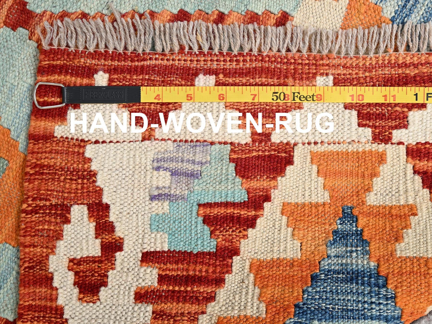 Kilim Flat-Weave hand-knotted wool runner in Multicolored & Orange, 2'7" x 9'8" — SKU O01953 (view 6)