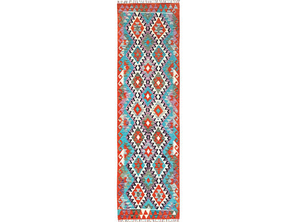 Kilim Flat-Weave hand-knotted wool runner in Multicolored & Orange, 2'9" x 10'1" — SKU O01954