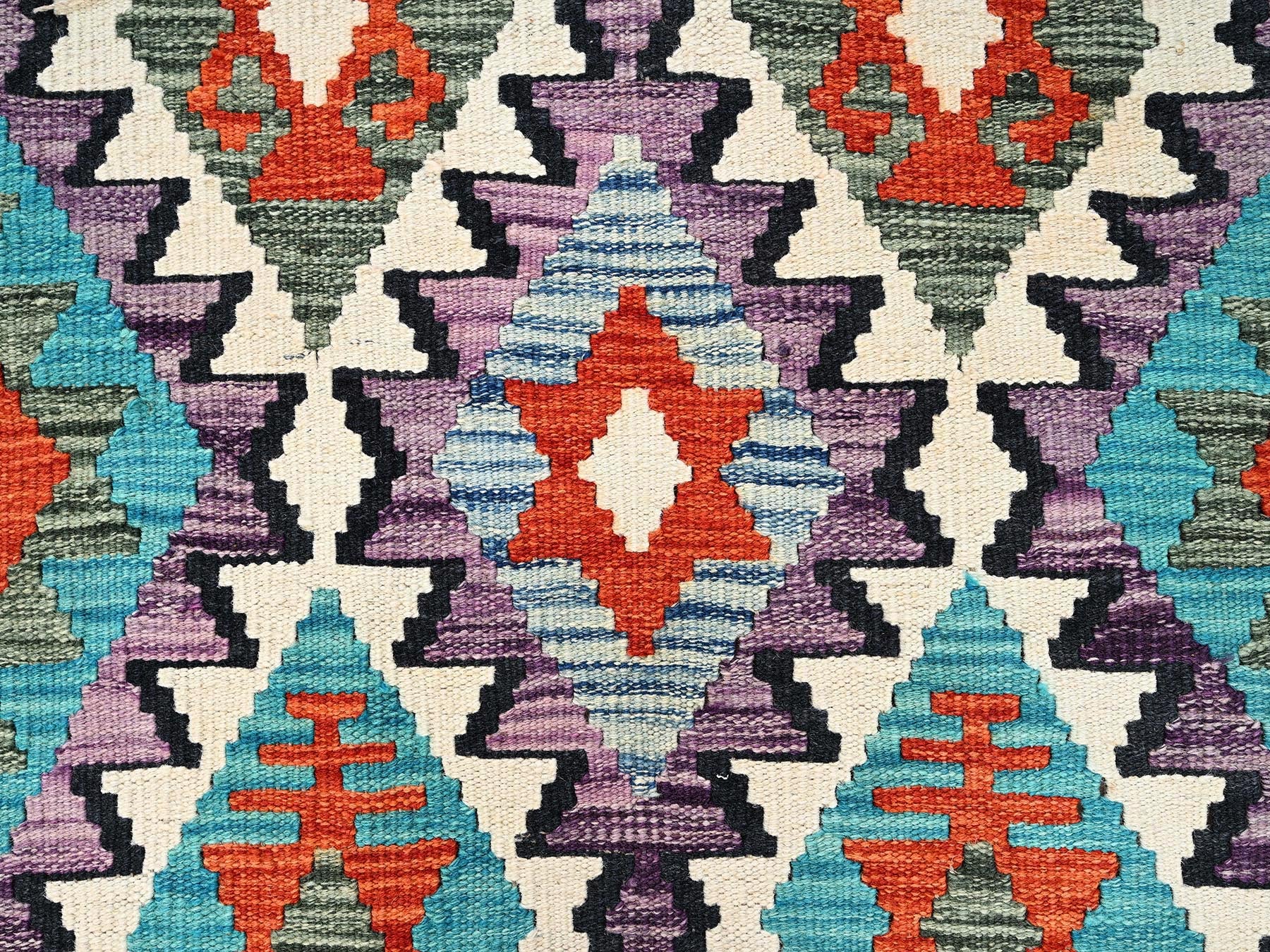 Kilim Flat-Weave hand-knotted wool runner in Multicolored & Orange, 2'9" x 10'1" — SKU O01954 (view 2)