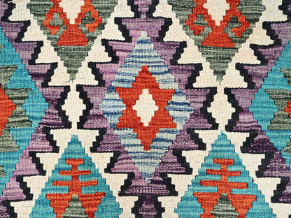 Kilim Flat-Weave hand-knotted wool runner in Multicolored & Orange, 2'9" x 10'1" — SKU O01954 (view 2)