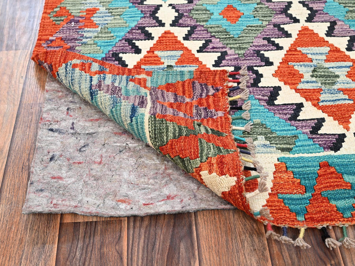 Kilim Flat-Weave hand-knotted wool runner in Multicolored & Orange, 2'9" x 10'1" — SKU O01954 (view 3)